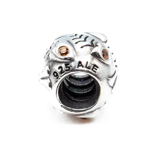 PANDORA Fish Bone Sterling Silver Charm Bead With Orange CZ