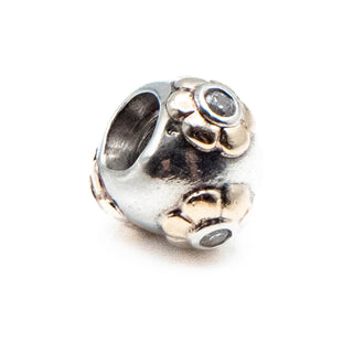 PANDORA Raised Flower Sterling Silver And 14K Gold Charm With Clear Zirconia