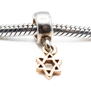 PANDORA Retired Star of David Dangle Sterling Silver Charm With 14K Gold Star