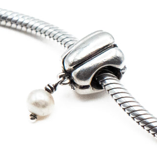 PANDORA Retired Hanging Pearl Dangle Charm With Lavender Zirconia