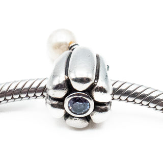PANDORA Retired Hanging Pearl Dangle Charm With Lavender Zirconia