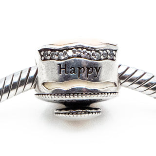 PANDORA Retired Happy Birthday Cake Sterling Silver Charm