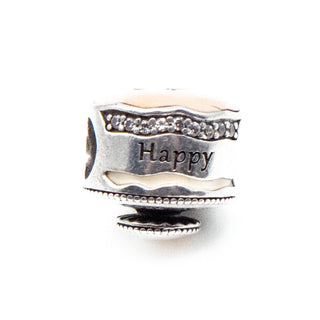 PANDORA Retired Happy Birthday Cake Sterling Silver Charm