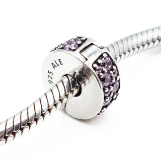 PANDORA Pink Shining Elegance Sterling Silver Bangle Clip Charm With Pink Zirconia And Silicone Core