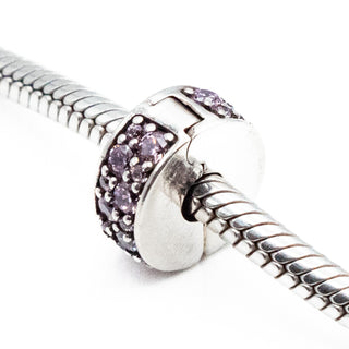 PANDORA Pink Shining Elegance Sterling Silver Bangle Clip Charm With Pink Zirconia And Silicone Core