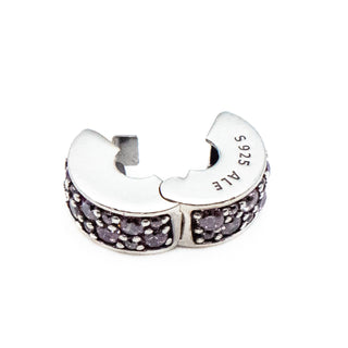 PANDORA Pink Shining Elegance Sterling Silver Bangle Clip Charm With Pink Zirconia And Silicone Core
