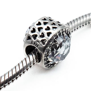 PANDORA Retired Radiant Hearts Sterling Silver Charm With Clear Zirconia