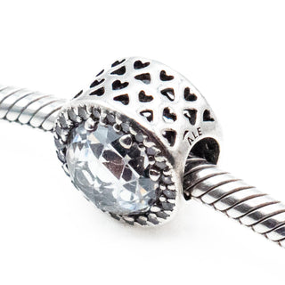 PANDORA Retired Radiant Hearts Sterling Silver Charm With Clear Zirconia