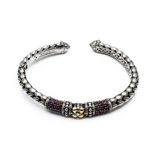 Barbara Bixby 18K Gold Lotus Flower Sterling Silver Garnet Cuff Bracelet