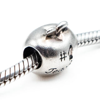 Number One Teacher Apple Charm Sterling Silver Bead