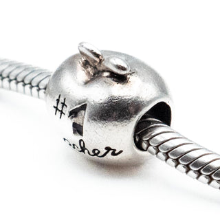 Number One Teacher Apple Charm Sterling Silver Bead
