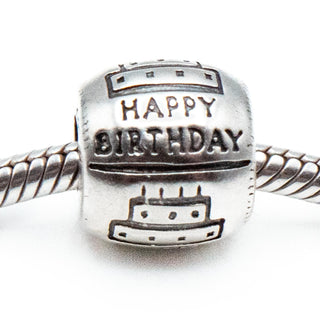Happy Birthday Barrel Sterling Silver Charm With Cake