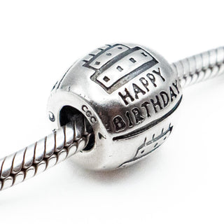 Happy Birthday Barrel Sterling Silver Charm With Cake