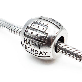Happy Birthday Barrel Sterling Silver Charm With Cake