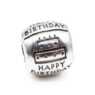 Happy Birthday Barrel Sterling Silver Charm With Cake