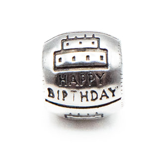 Happy Birthday Barrel Sterling Silver Charm With Cake