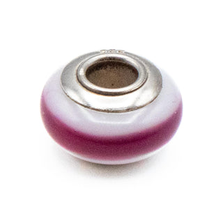Fuchsia Stripe White Murano Glass Bead Sterling Silver Charm
