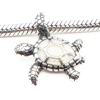 Turtle Sterling Silver Charm Pendant With White Glittered Enamel