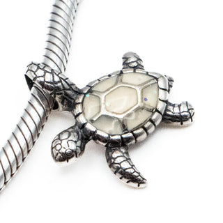 Turtle Sterling Silver Charm Pendant With White Glittered Enamel