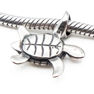 Turtle Sterling Silver Charm Pendant With White Glittered Enamel
