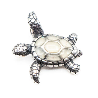 Turtle Sterling Silver Charm Pendant With White Glittered Enamel
