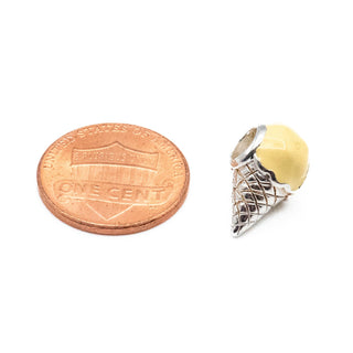 Truth Jewellery Ice Cream Cone Sterling Silver Charm With Yellow Enamel
