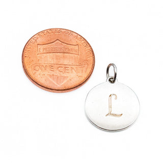 Stella & Dot Initial Letter L Monogram Sterling Silver Disc Charm Pendant