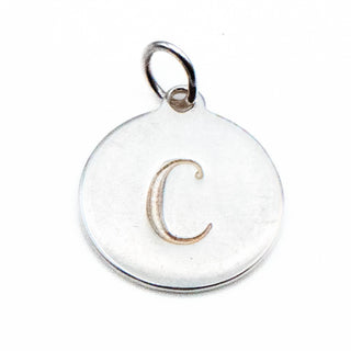 Stella & Dot Initial Letter C Monogram Sterling Silver Disc Charm Pendant