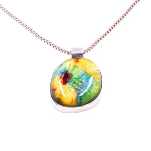 Sterling Silver Rainbow Dichroic Art Glass 20 Inch Pendant Necklace