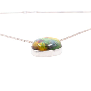 Sterling Silver Rainbow Dichroic Art Glass 20 Inch Pendant Necklace