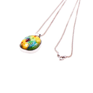 Sterling Silver Rainbow Dichroic Art Glass 20 Inch Pendant Necklace