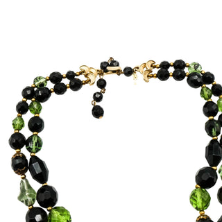 Vintage Crown Trifari Black & Green Double-Strand Necklace Size 15-17 Inches