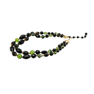 Vintage Crown Trifari Black & Green Double-Strand Necklace Size 15-17 Inches