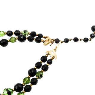 Vintage Crown Trifari Black & Green Double-Strand Necklace Size 15-17 Inches
