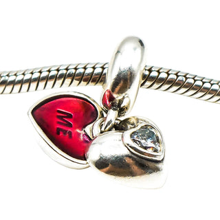 Pandora You And Me Sterling Silver Heart Dangle Charm With Red Enamel