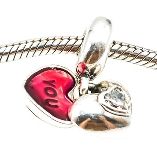 Pandora You And Me Sterling Silver Heart Dangle Charm With Red Enamel
