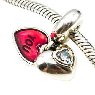 Pandora You And Me Sterling Silver Heart Dangle Charm With Red Enamel