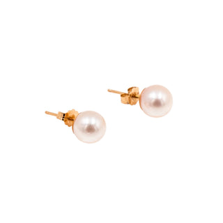 14K Yellow Gold 7.5mm White Akoya Pearl Stud Earrings