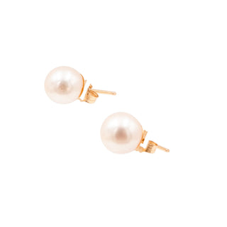 14K Yellow Gold 7.5mm White Akoya Pearl Stud Earrings