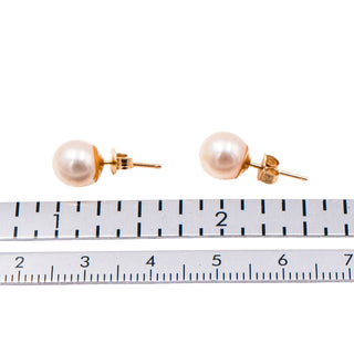 14K Yellow Gold 7.5mm White Akoya Pearl Stud Earrings
