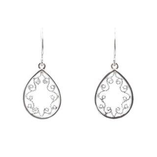 Sterling Silver Filigree Teardrop Dangle Earrings Elegant Openwork Drop 1.25 Inches