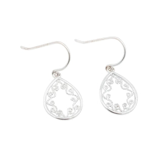 Sterling Silver Filigree Teardrop Dangle Earrings Elegant Openwork Drop 1.25 Inches