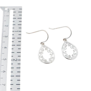 Sterling Silver Filigree Teardrop Dangle Earrings Elegant Openwork Drop 1.25 Inches