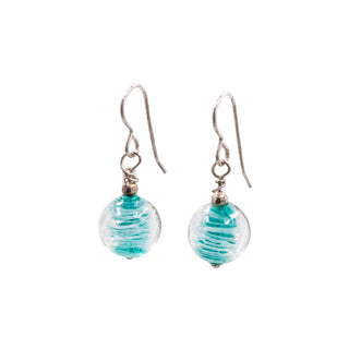 Sterling Silver Blue Murano Glass Dangle Earrings 1.25 Inch Round Art Glass Drops
