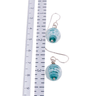 Sterling Silver Blue Murano Glass Dangle Earrings 1.25 Inch Round Art Glass Drops
