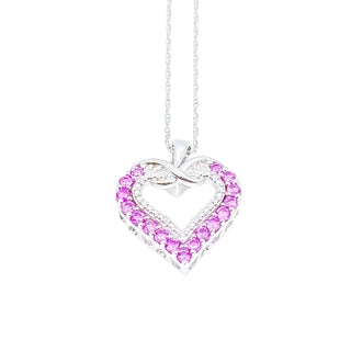 Sterling Silver Lab Created Ruby And Diamond Heart Pendant Necklace