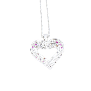 Sterling Silver Lab Created Ruby And Diamond Heart Pendant Necklace