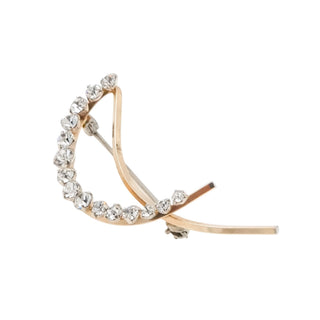 Krementz 14K Gold Filled Rhinestone Crescent Brooch Curved Bar Pin 1.75 Inch