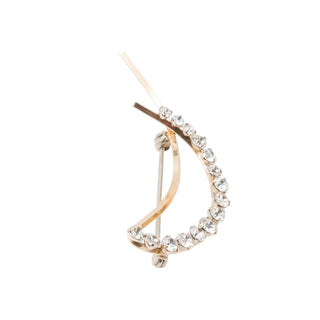 Krementz 14K Gold Filled Rhinestone Crescent Brooch Curved Bar Pin 1.75 Inch
