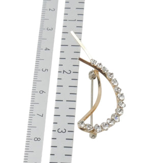 Krementz 14K Gold Filled Rhinestone Crescent Brooch Curved Bar Pin 1.75 Inch